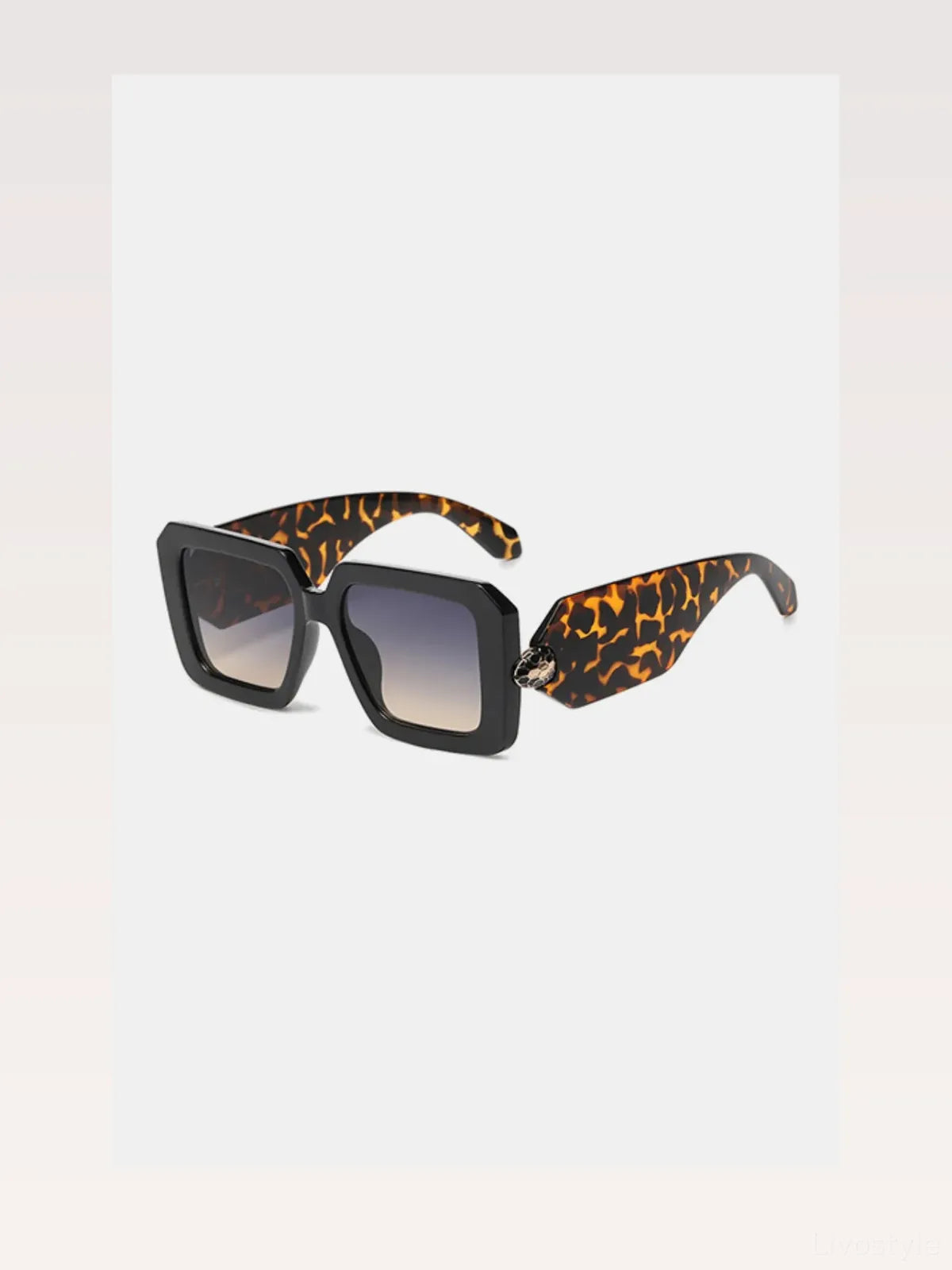 Polycarbonate Frame Square Sunglasses in Animal Print Black — styled showcase — Livostyle