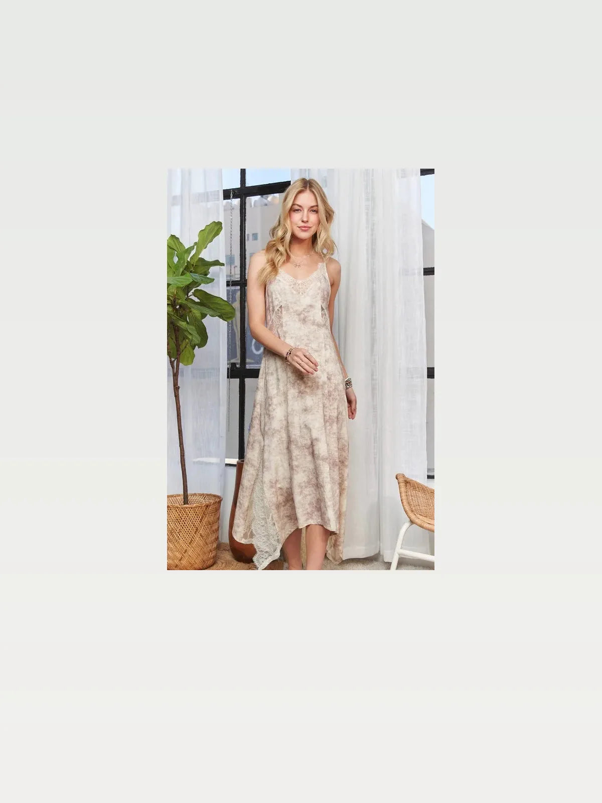 Chic Midi Dress with Lace Detail and Spaghetti Straps — styled showcase — Livostyle