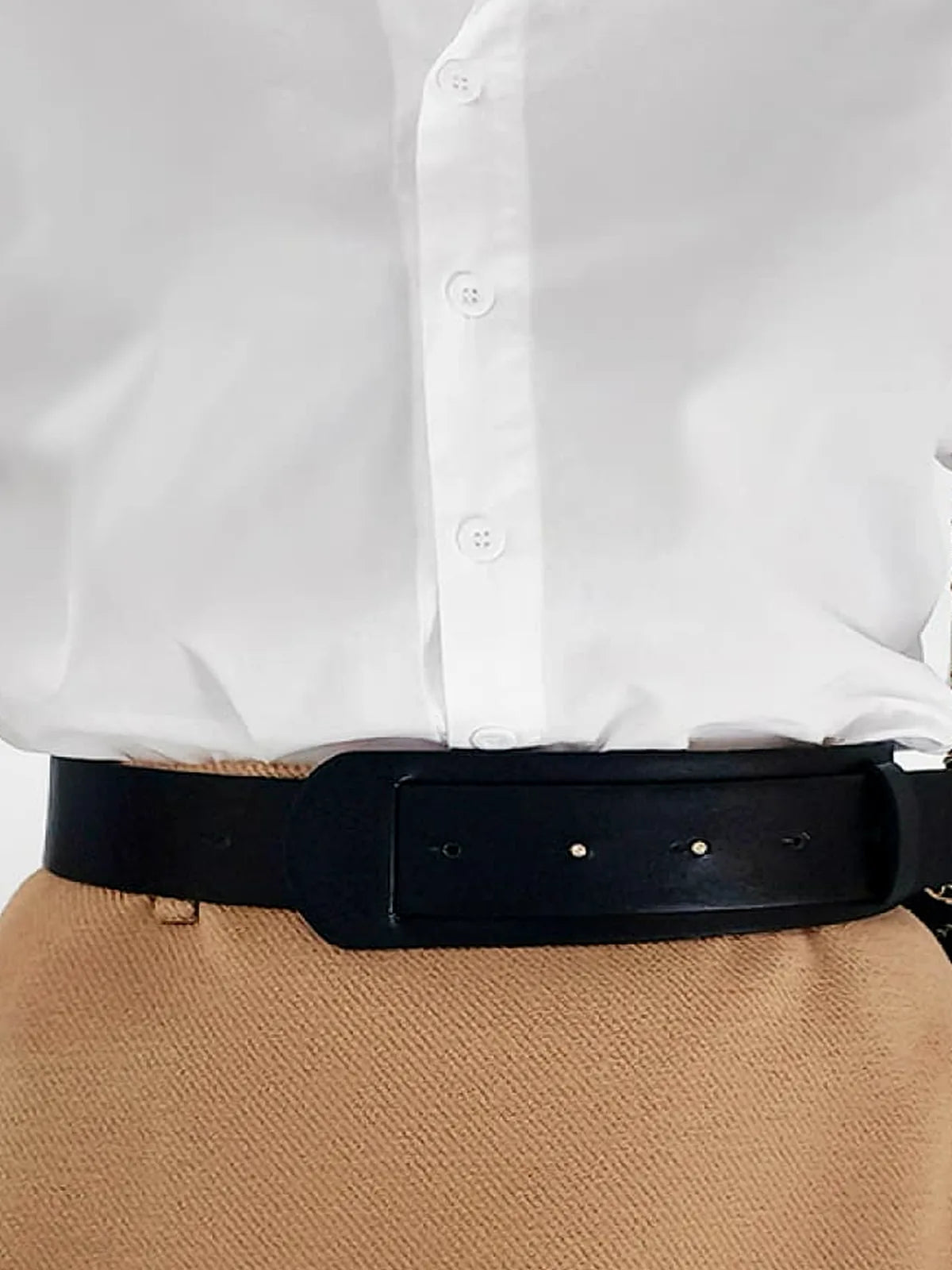 Caramel Belted A-Line PU Leather Belt — detail view — Livostyle