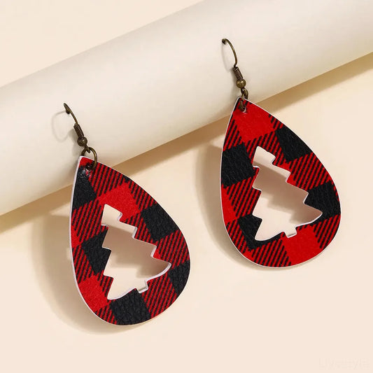 PU Leather Cutout Christmas Tree Earrings — square view — Livostyle