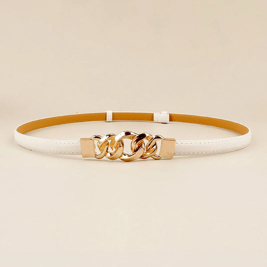 Chocolate Chain Detail PU Skinny Belt — square view — Livostyle