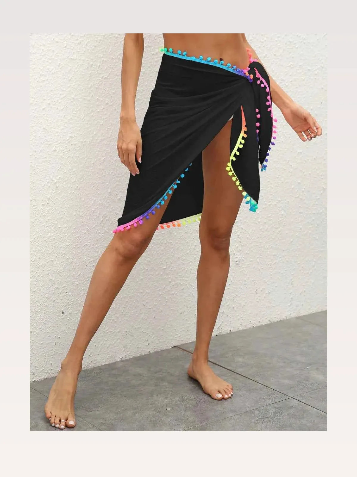 Rainbow Pompom Trim Swim Skirt — styled showcase — Livostyle