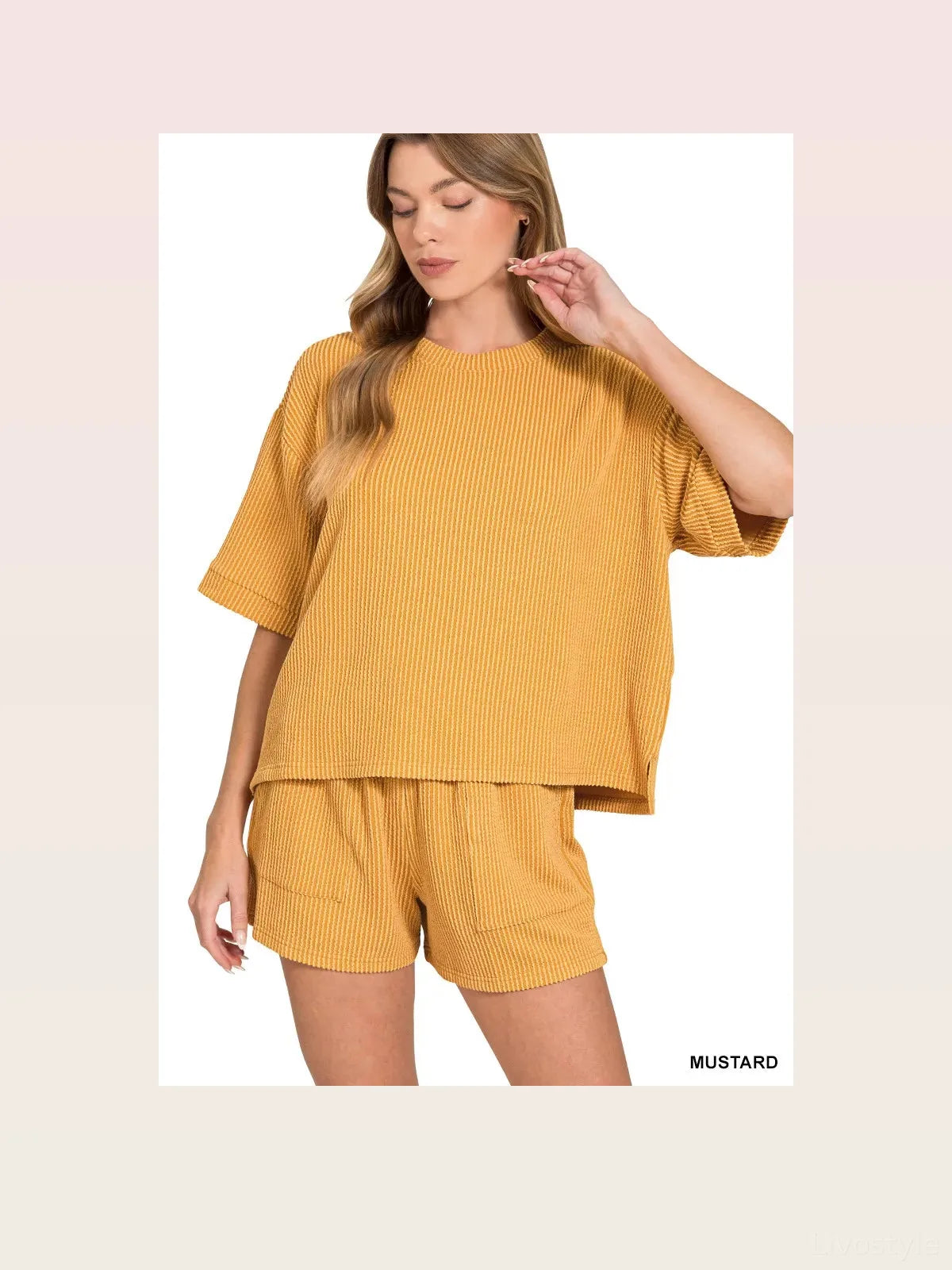 Raised Rib Short Sleeve Tee and Drawstring Shorts Set — styled showcase — Livostyle