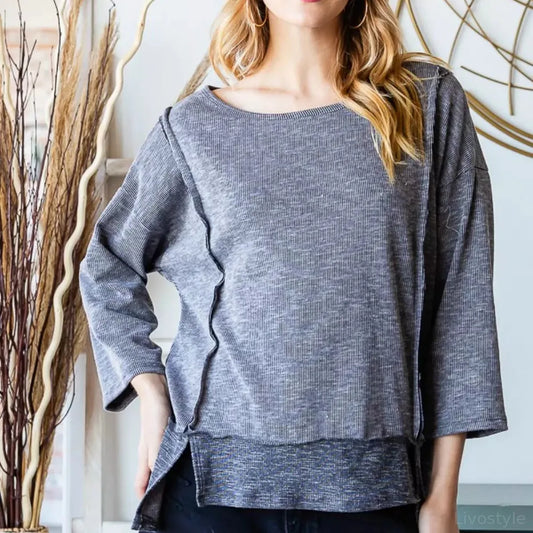 Boat Neck Exposed Seam Slit Top — square view — Livostyle