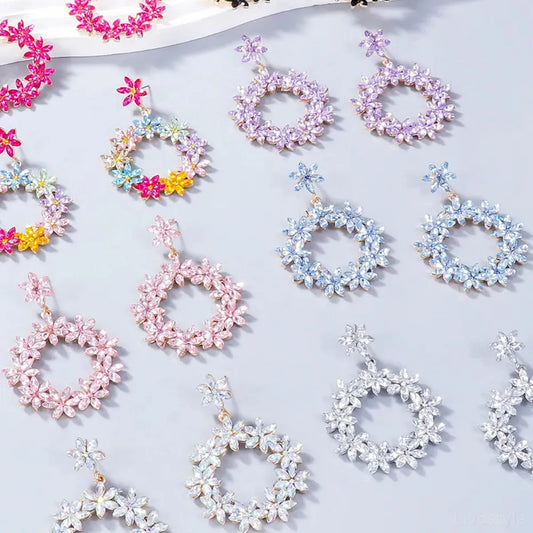 Rhinestone Flower Dangle Earrings — square view — Livostyle