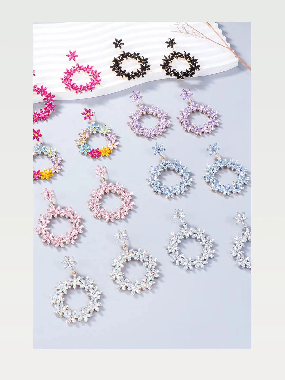 Rhinestone Flower Dangle Earrings — styled showcase — Livostyle