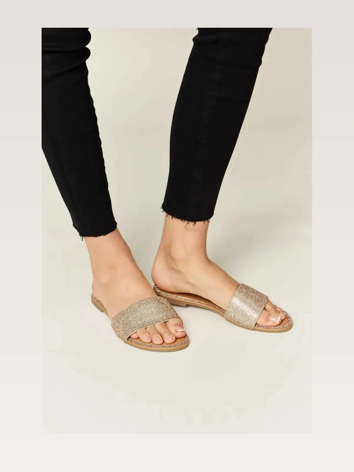 Rhinestone Open Toe Flat Sandals — styled showcase — Livostyle