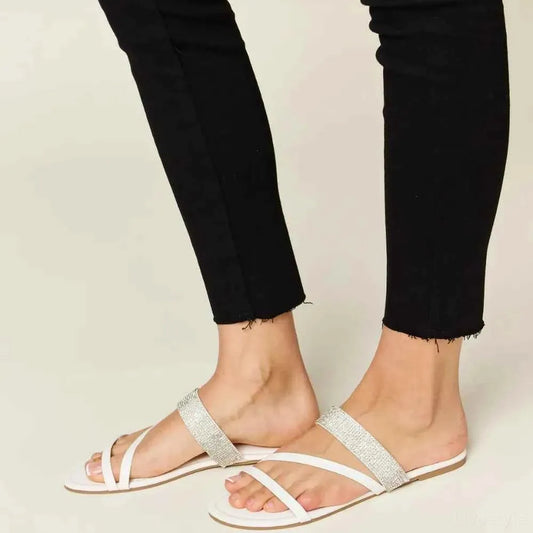 Rhinestone Strappy Flat Sandals — square view — Livostyle