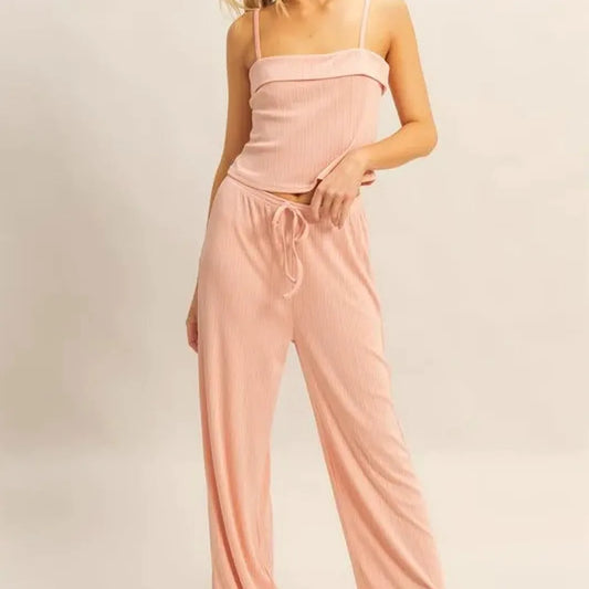 Rib Knit Cami Top and Pants Set — square view — Livostyle