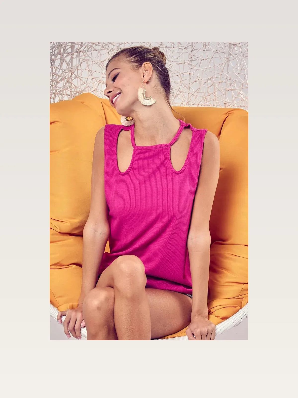 Chic Rib Knit Top with Edgy Shoulder Cut-Out Detail — styled showcase — Livostyle