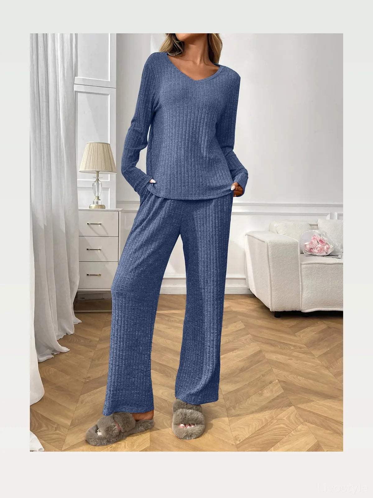 Ribbed Long Sleeve Top and Pants Lounge Set — styled showcase — Livostyle
