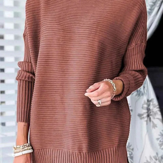 Ribbed Turtleneck Dropped Shoulder Pullover Sweater — square view — Livostyle