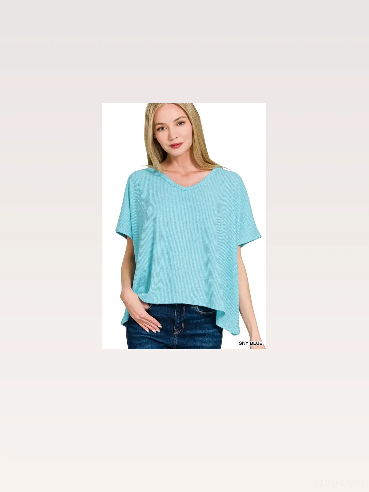 Ribbed V-Neck Short-Sleeve Knit Top — styled showcase — Livostyle