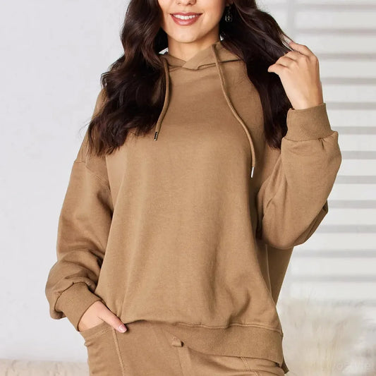 Drawstring Drop-Shoulder Long-Sleeve Hoodie — square view — Livostyle
