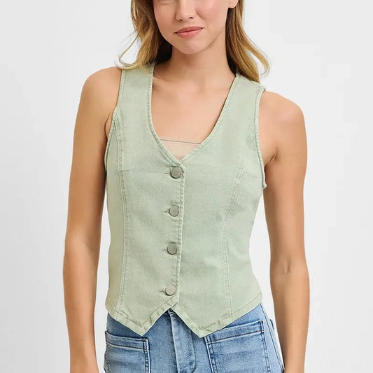 V Neck Button Down Vest — square view — Livostyle