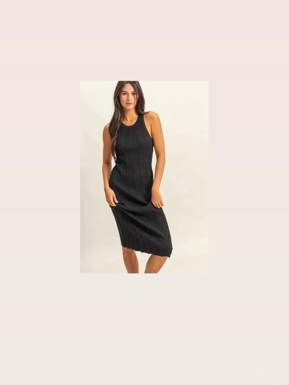 Black Round Neck Bodycon Ribbed Knit Dress – photo 7