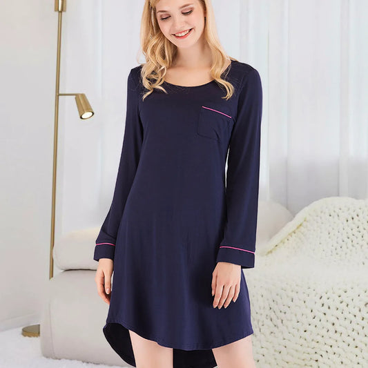 Round Neck Night Dress with Pocket — square view — Livostyle