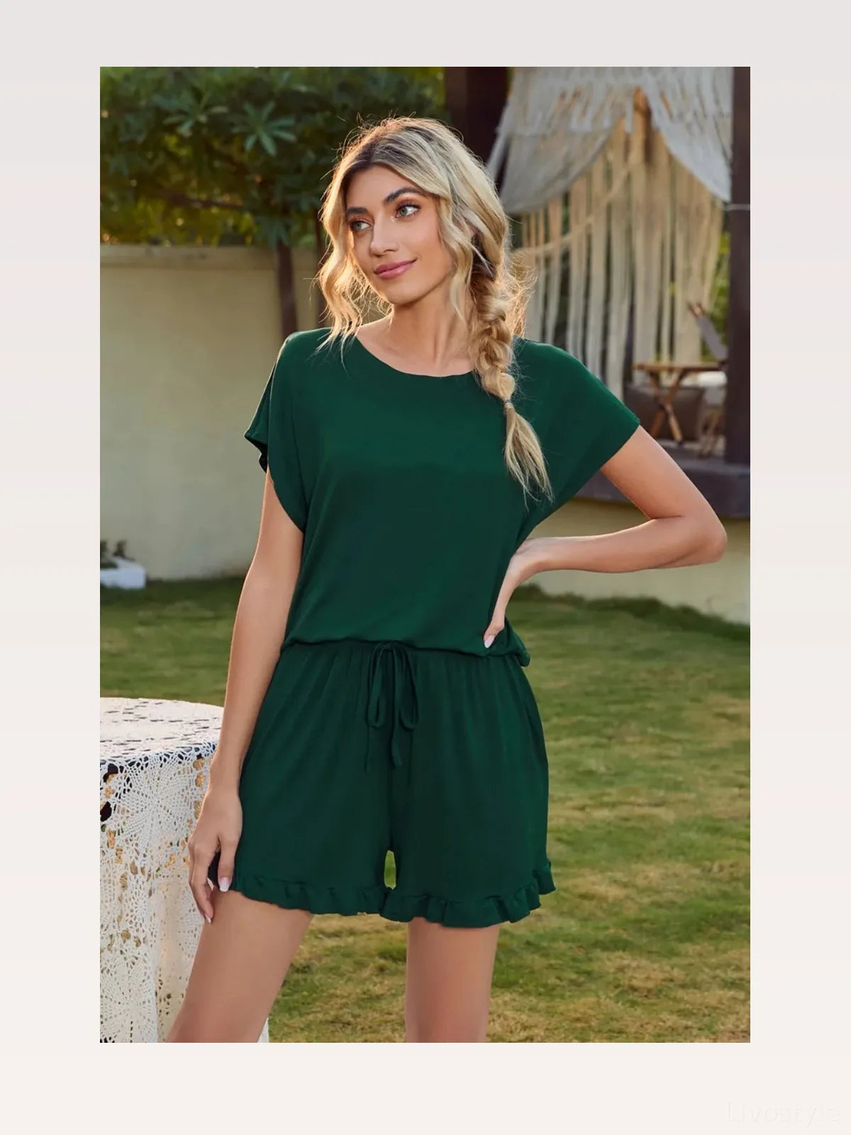 Round Neck Short Sleeve T-Shirt and Drawstring Shorts Lounge — styled showcase — Livostyle