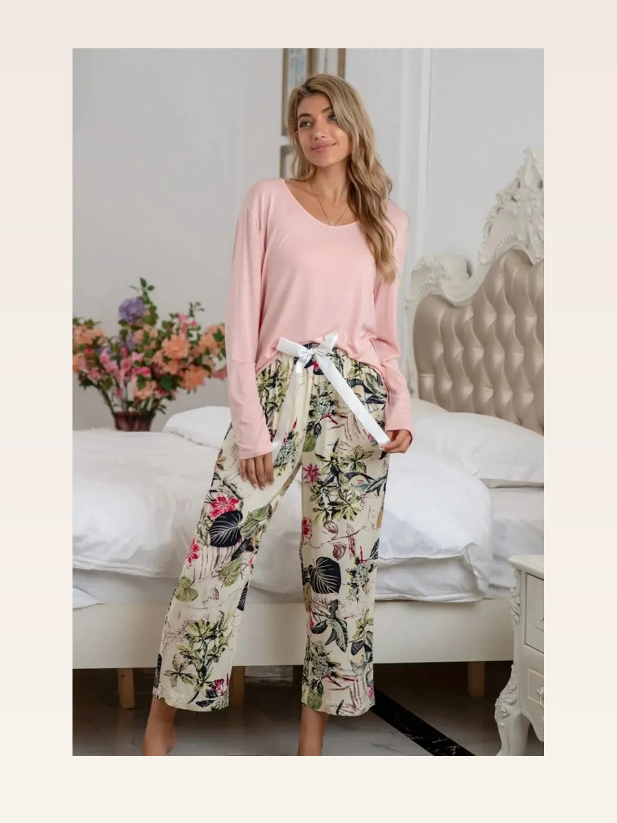 Round Neck Top and Printed Pants Lounge Set — styled showcase — Livostyle