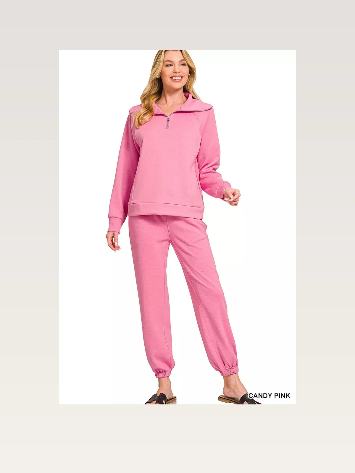 Scuba Half Zip Sweatshirts and Joggers Set in CANDY PINK — styled showcase — Livostyle