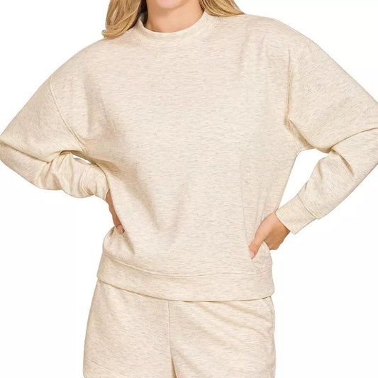 Scuba Long Sleeve Sweatshirt and Shorts Set in H VANILLA — square view — Livostyle