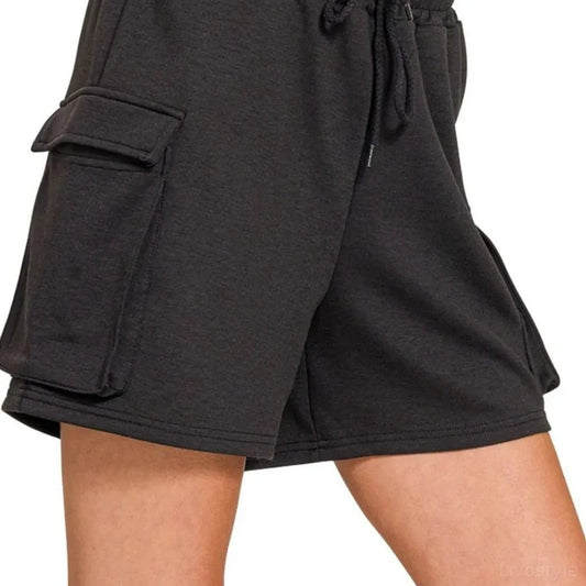 Scuba Thigh Pocket Shorts in BLACK — square view — Livostyle