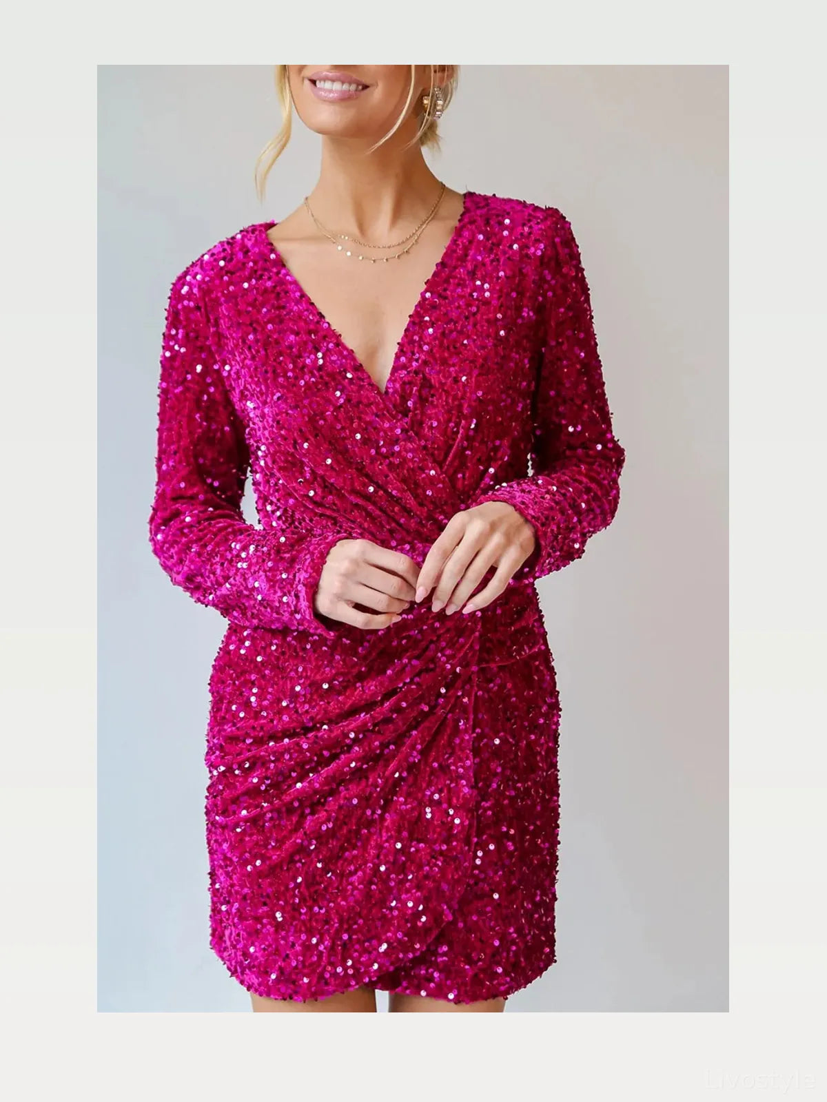 Sequin Surplice Long Sleeve Mini Dress — styled showcase — Livostyle