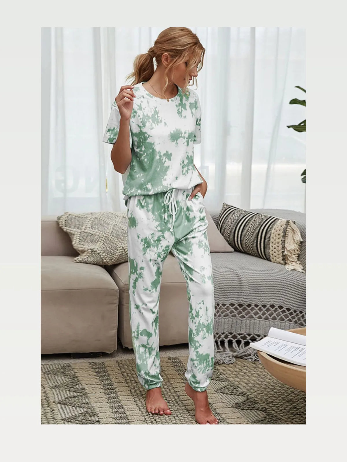 Shiny Tie-Dye Tee and Drawstring Waist Joggers Lounge Set — styled showcase — Livostyle