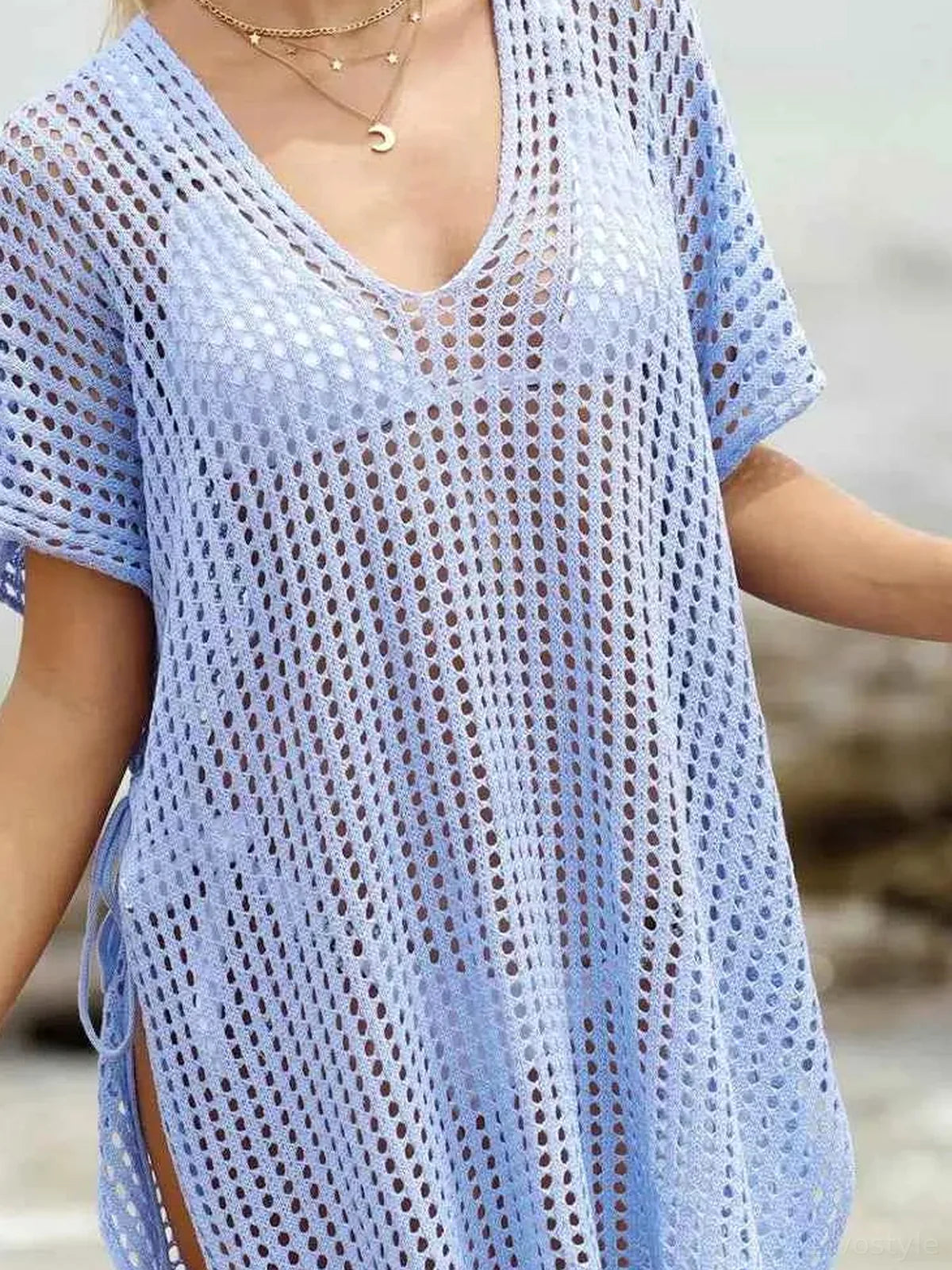 Side Tied V-Neck Cover-Up — detail view — Livostyle