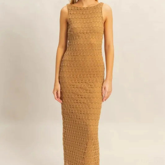 Bohemian Crochet Sleeveless Maxi Dress with Open Back — square view — Livostyle