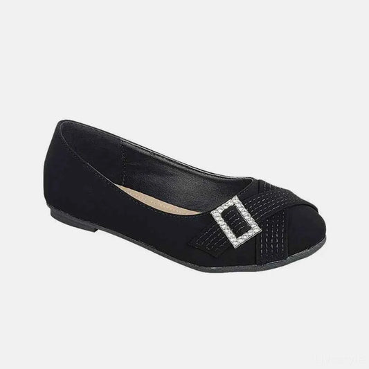 Glamorous Rhinestone Buckle Ballet Flats for All Occasions — square view — Livostyle