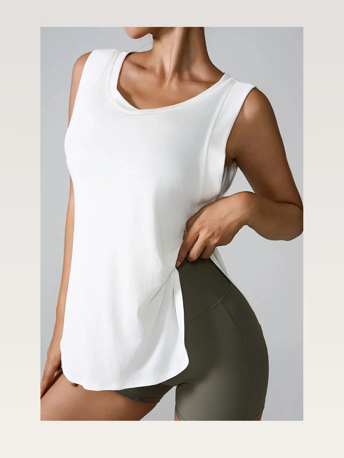 Slit Round Neck Active Tank — styled showcase — Livostyle