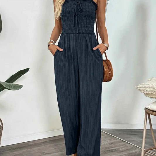 Smocked Tube Wide Leg Jumpsuit — square view — Livostyle