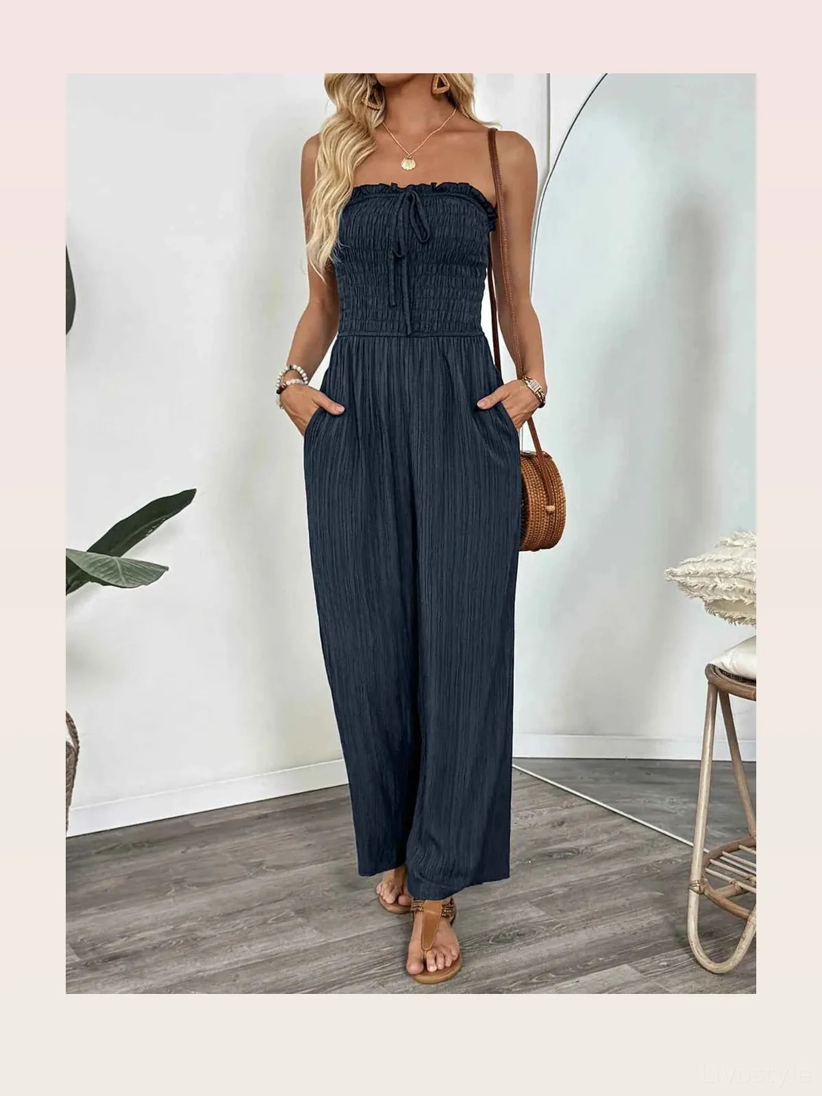 Smocked Tube Wide Leg Jumpsuit — styled showcase — Livostyle