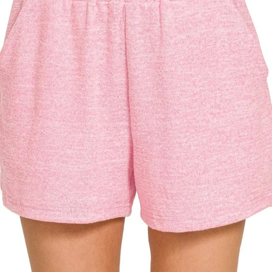 Soft Melange Hacci Elastic Waist Band Shorts in CANDY PINK — square view — Livostyle