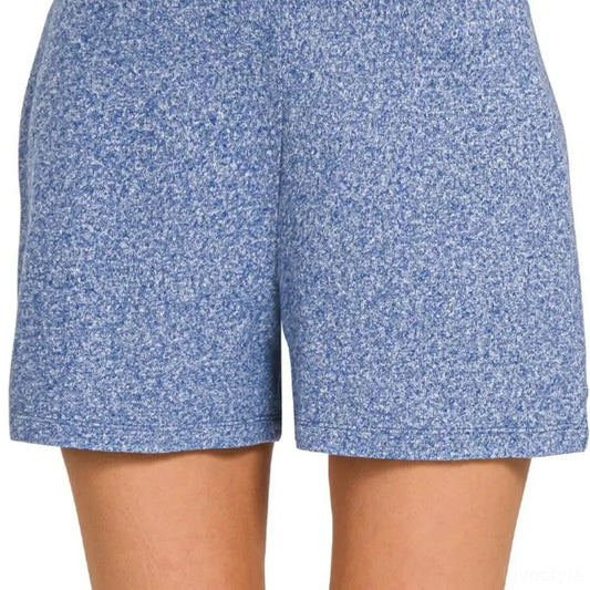Soft Melange Hacci Elastic Waisted Shorts in LT NAVY — square view — Livostyle