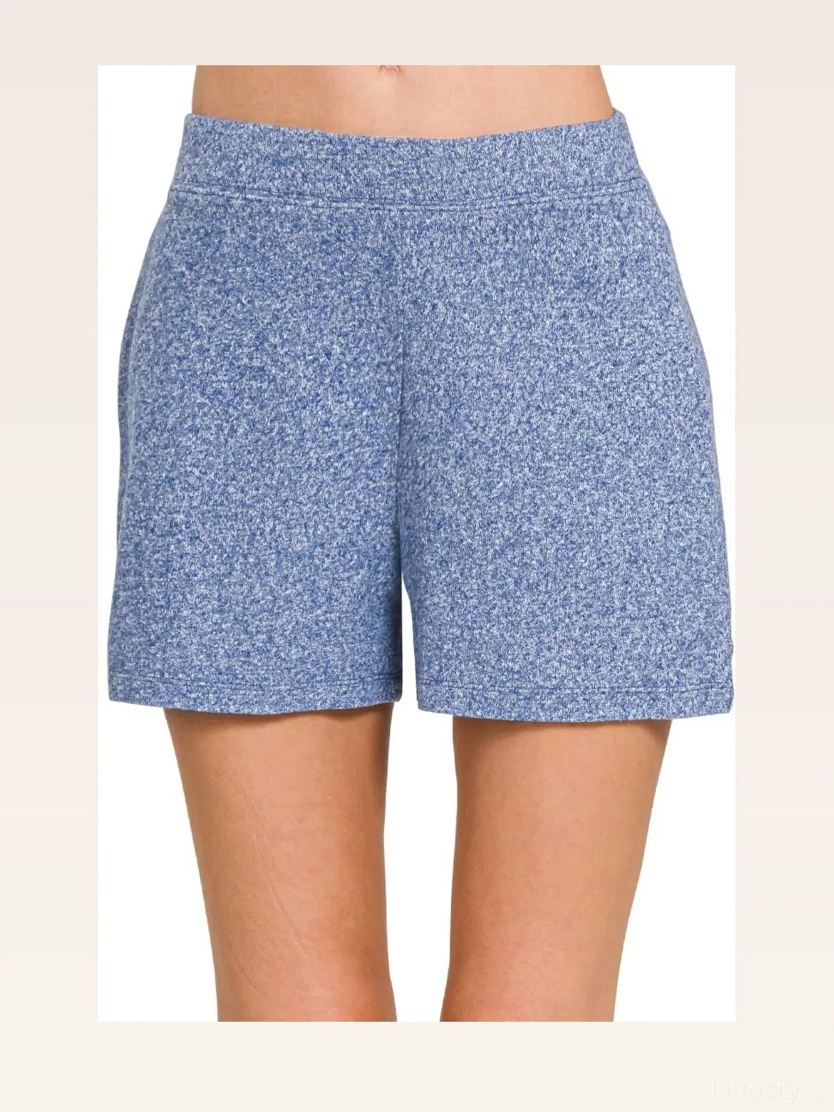 Soft Melange Hacci Elastic Waisted Shorts in LT NAVY — styled showcase — Livostyle