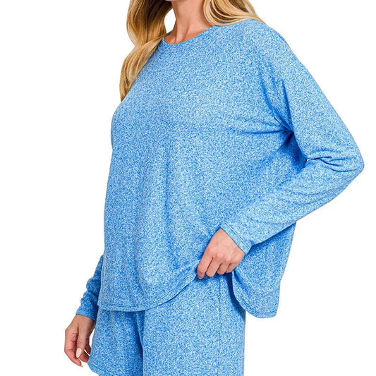 Soft Melange Long Sleeve Tee and Shorts Set — square view — Livostyle