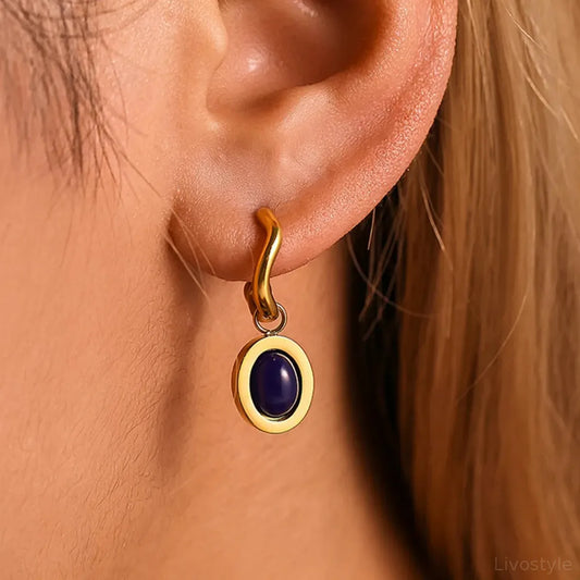 Stainless Steel Oval Drop Earrings — square view — Livostyle
