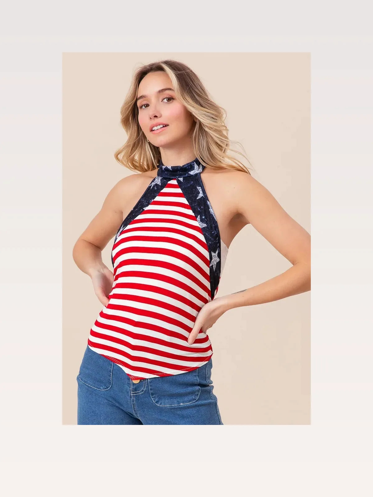 Chic Star Motif Stripe Jersey: Halter Neck with Tie-Back — styled showcase — Livostyle
