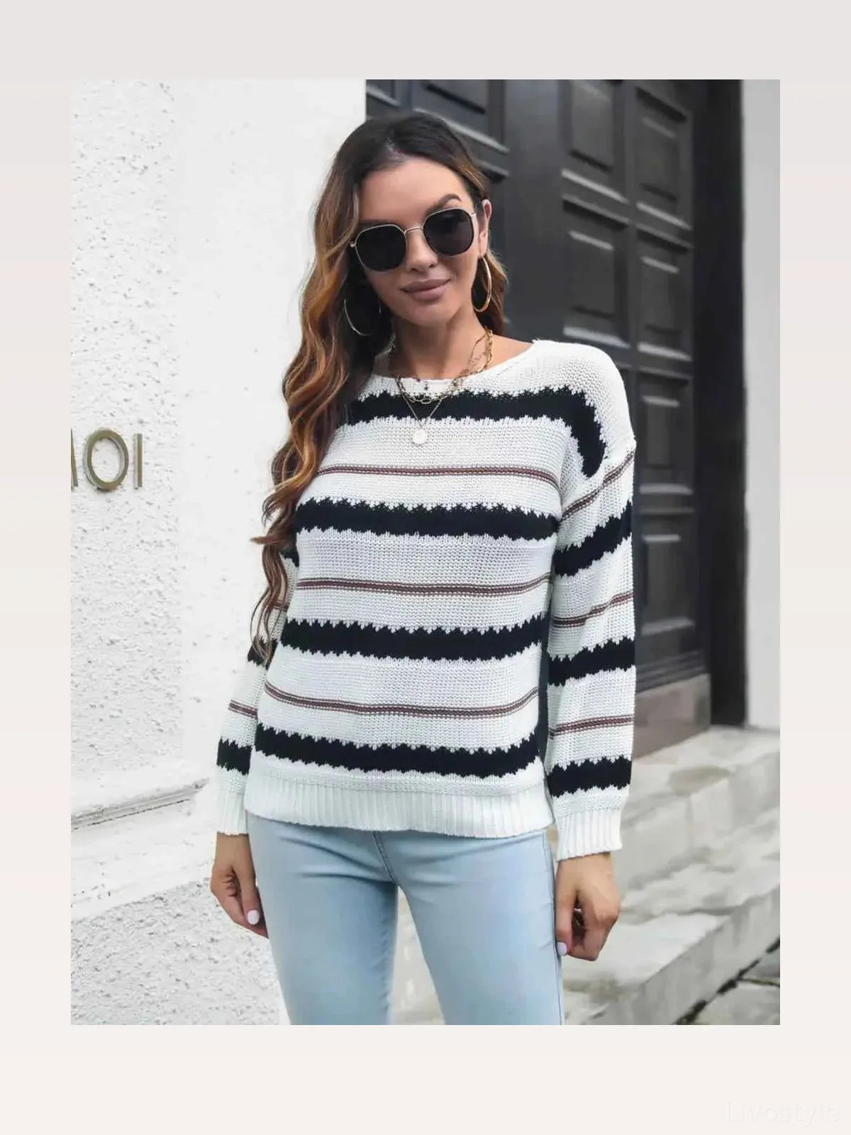 Striped Round Neck Long Sleeve Sweater — styled showcase — Livostyle