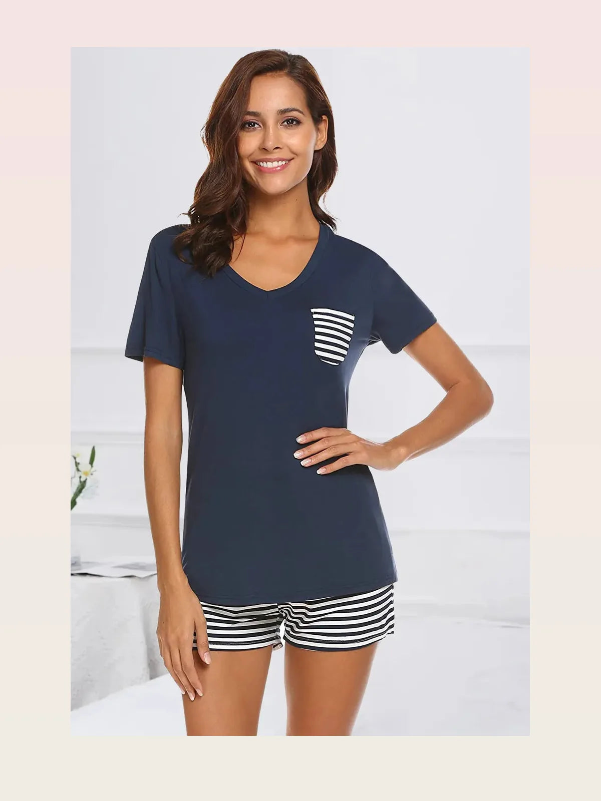 Striped Short Sleeve Top and Shorts Lounge Set — styled showcase — Livostyle
