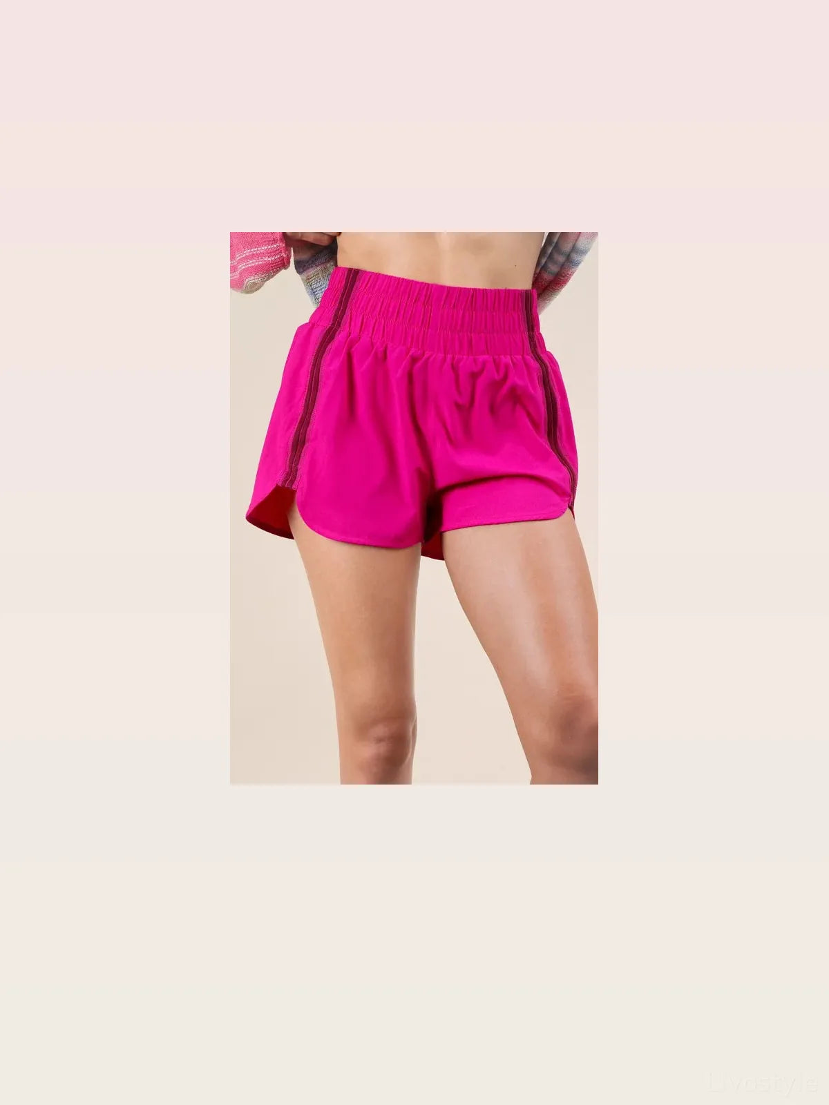 Striped Trim Detail Activewear Shorts in Pink — styled showcase — Livostyle
