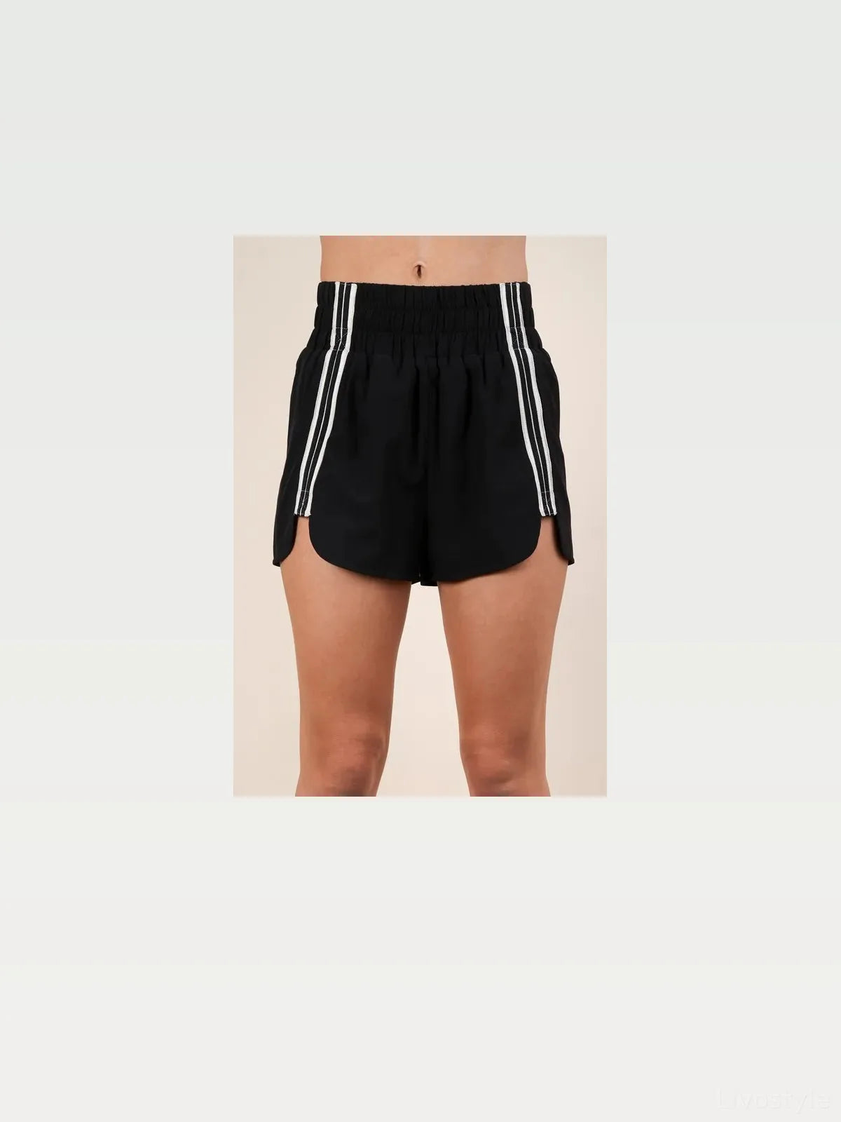 Striped Trim Detail Activewear Shorts in Black — styled showcase — Livostyle