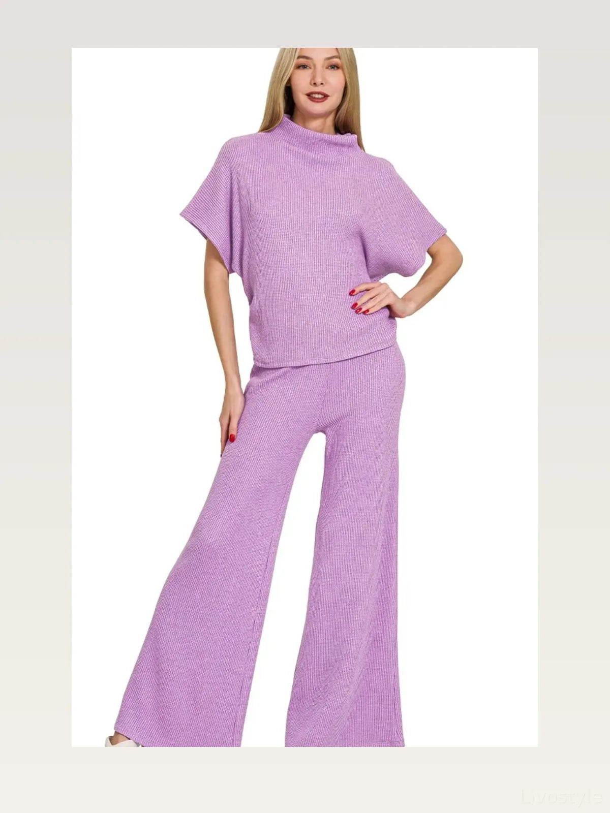 Sweater Mock Neck Top & Long Pants Set in B LAVENDER — styled showcase — Livostyle