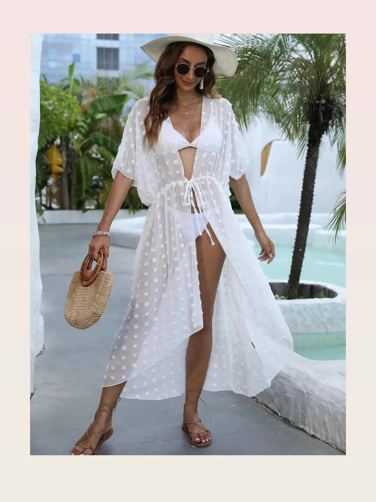 Swiss Dot Sheer Beach Cover Up Maxi Dress — styled showcase — Livostyle