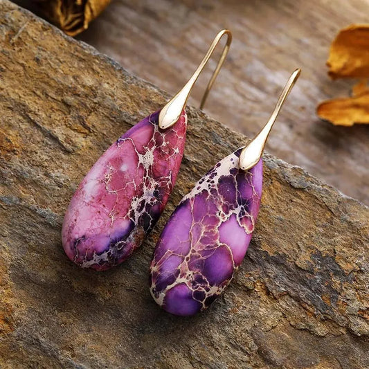 Teardrop Shape Natural Stone Dangle Earrings — square view — Livostyle
