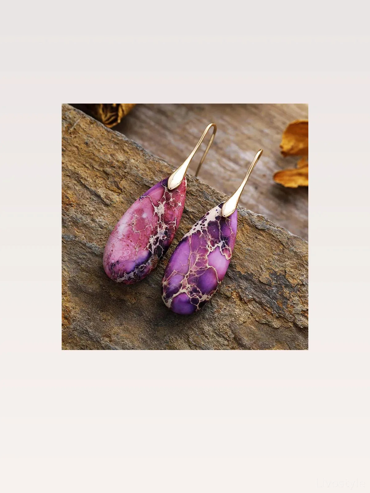 Teardrop Shape Natural Stone Dangle Earrings — styled showcase — Livostyle