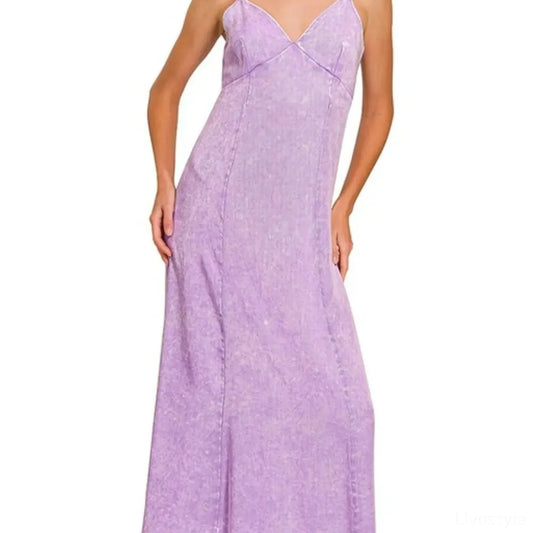 Tencel Mineral Washed Maxi Dress in B LAVENDER — square view — Livostyle