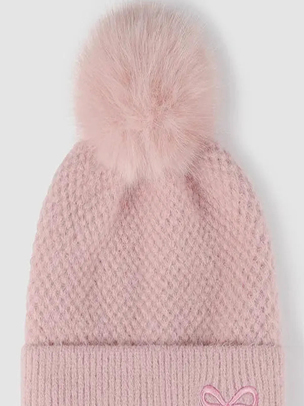 Thermal Bow Knit Hat with Pompom — detail view — Livostyle